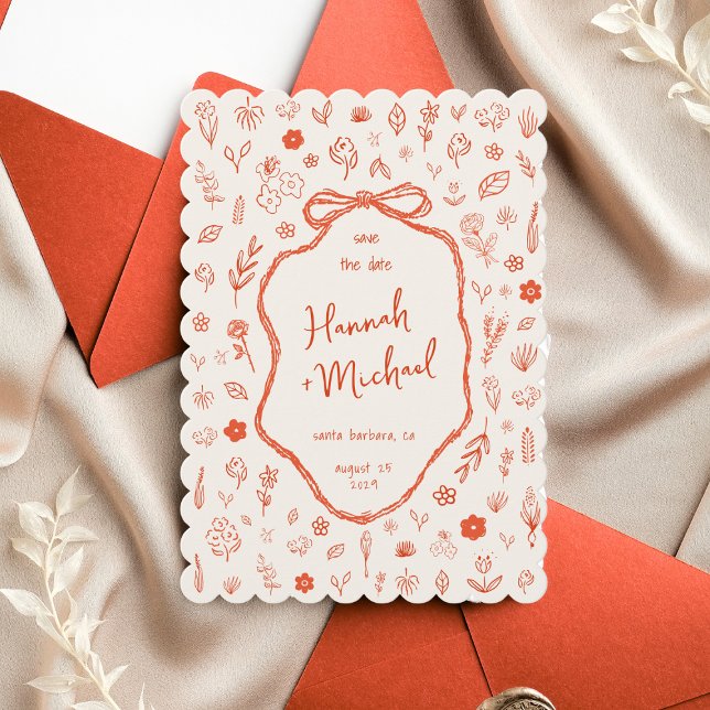 Reserva La Fecha Red Hand Drawn Flowers Handwritten Spring Wedding (Subido por el creador)
