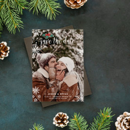 Reserva La Fecha Red Holly Snowflakes Boda de grandes Navidades fot