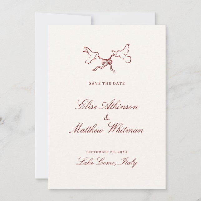 Reserva La Fecha Red Illustrated Whimsical Wedding  (Anverso)