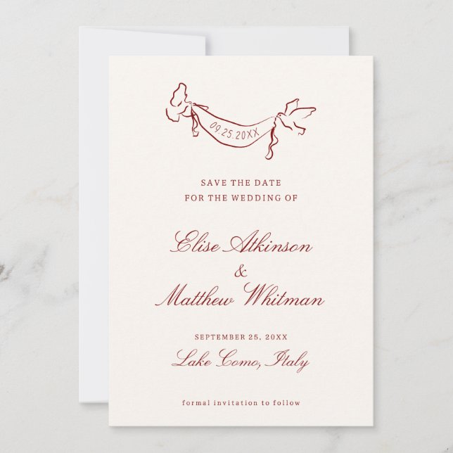 Reserva La Fecha Red Illustrated Whimsical Wedding  (Anverso)