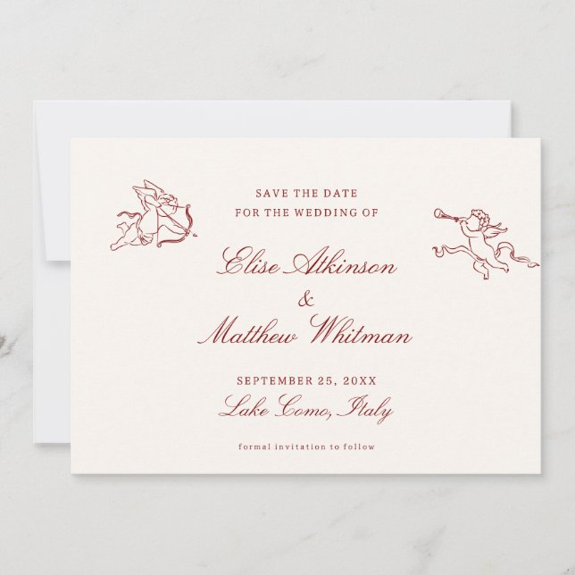 Reserva La Fecha Red Illustrated Whimsical Wedding  Save The Date (Anverso)