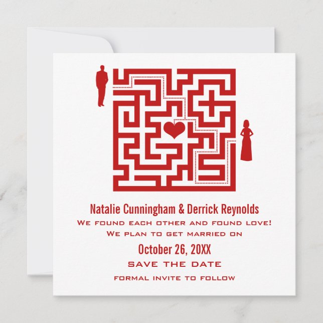 Reserva La Fecha Red Love Maze Save the Date Invite (Anverso)