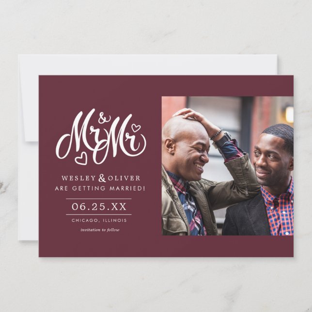 Reserva La Fecha Red Mr. & Mr. Script - Guardar la fecha con foto (Anverso)