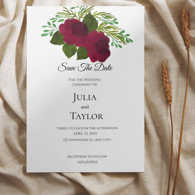 Reserva La Fecha  Red Rose Elegant Save the Date Card – Minimal Rom (Subido por el creador)
