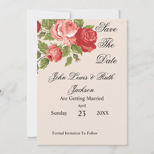Reserva La Fecha Red Roses Script Save The Date | Elegant Floral  (Anverso)