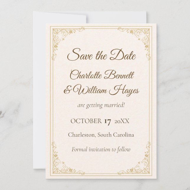 Reserva La Fecha Refined Gold Frame Wedding Save the Date (Anverso)