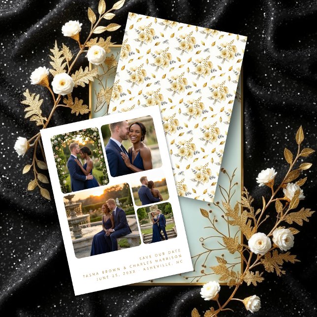 Reserva La Fecha Refined Minimalist 5-Photo Collage Wedding  (Refined Minimalist 5-Photo Collage Wedding Save the Date Card Design.)