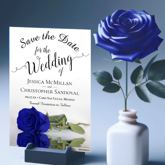 Reserva La Fecha Reflejando el Rosa azul real Boda romántico (Subido por el creador)