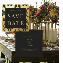 Reserva La Fecha Regal Black & Gold Damask Wedding Save the Date