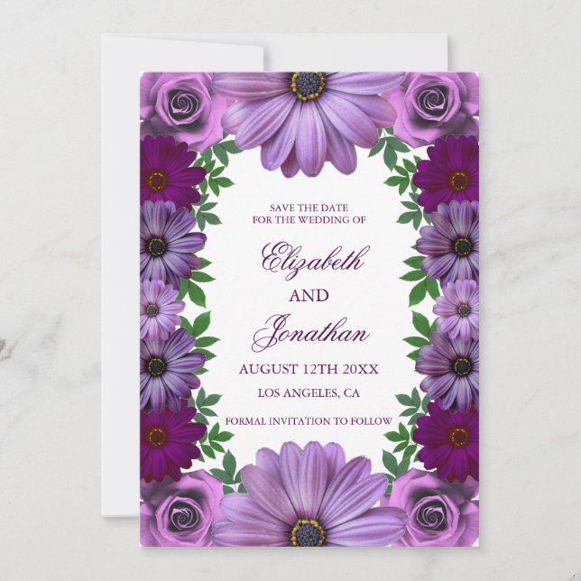Reserva La Fecha Regal Purple Floral Wedding (Anverso)