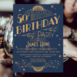 Reserva La Fecha Regal Royal Blue 50th Birthday Invite, Art Deco<br><div class="desc">Únete a nosotros para honrar a un verdadero rey en su 50 cumpleaños con esta exquisita invitación azul Regal Royal. Diseñada a la perfección, esta invitación rebosa elegancia y sofisticación, perfectamente adaptada para la celebración de un hito masculino. El rico color azul real añade un toque de majestuosidad, lo que...</div>