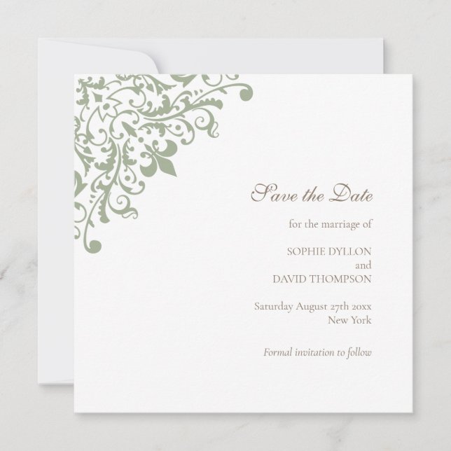 Reserva La Fecha Regency Green Fleur de Wedding Save The Date (Anverso)
