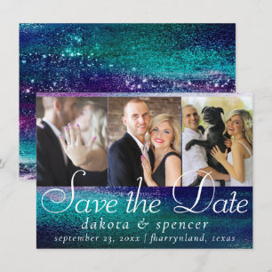 Reserva La Fecha Relieve metalizado Glitzy   Foto Holográfica de Om