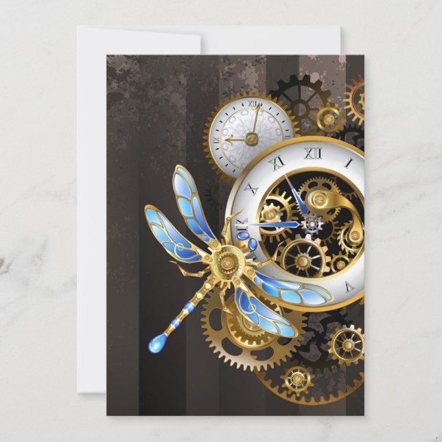 Reserva La Fecha Reloj Steampunk con libélula mecánica (Anverso)