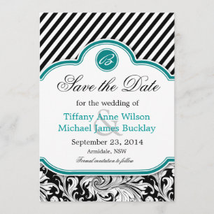 Reserva La Fecha Reserva blanca negra del boda de la turquesa del