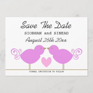 Reserva La Fecha Reserva lesbiana de la boda de los pájaros rosados