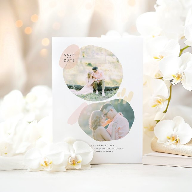 Reserva La Fecha Resumen creativo moderno Guardar la foto de fecha (Modern Save The Date Two Photos Card)