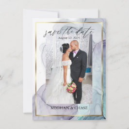 Reserva La Fecha Resumen de tinta de plumas Verde azuladas de fotos