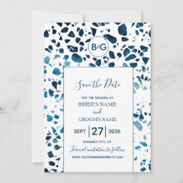 Reserva La Fecha Resumen moderno Terrazzo Mosaic Blue Save The Date
