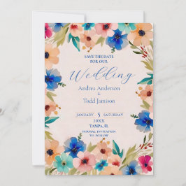 Reserva La Fecha Resumen moderno y elegante boda de acuarela floral