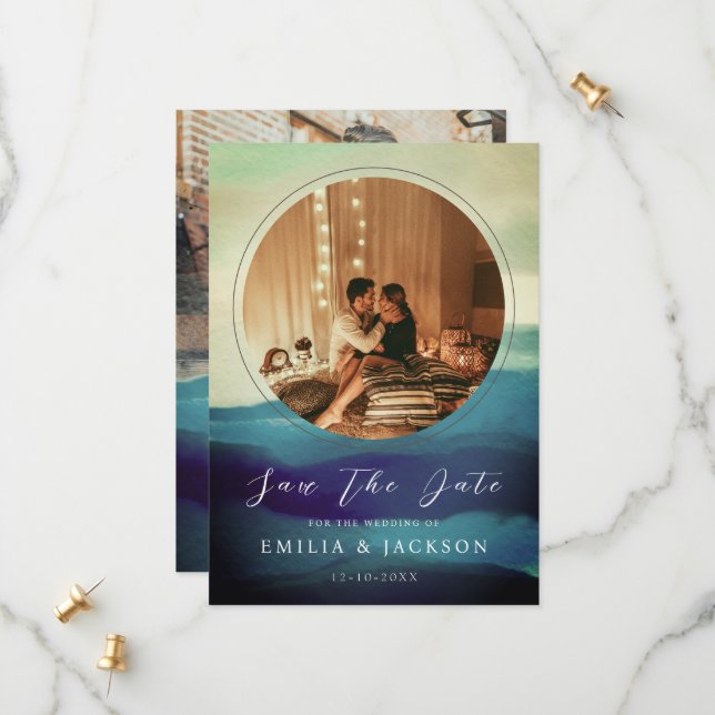 Reserva La Fecha Resumen único de 2 fotos de la marina azul (Anverso/Reverso In Situ)