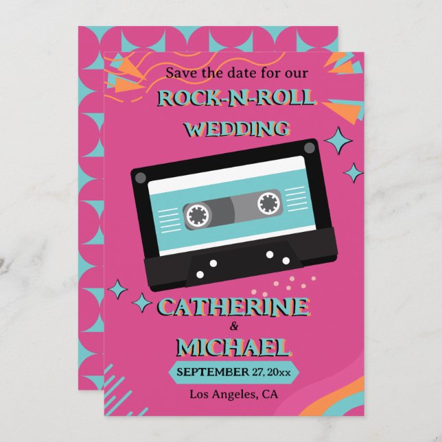 Reserva La Fecha Retro 70 Music Cassette Tape Groovy Fuchsia Fun (Anverso / Reverso)