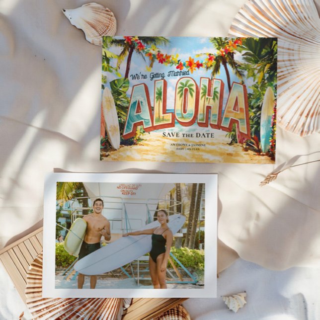 Reserva La Fecha Retro Beach | Boda Tropical Aloha (Subido por el creador)