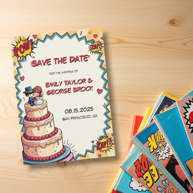 Reserva La Fecha Retro Bride y Groom Pop Art Comic Style Boda (Subido por el creador)