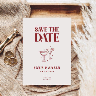 Reserva La Fecha Retro Copa de Cóctel Foto Boda con Letra Elegante