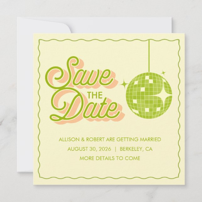 Reserva La Fecha Retro Disco Wedding Save The Date Card (Anverso)