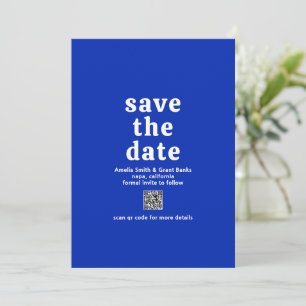Reserva La Fecha Retro Font Real Azul Código QR Boda moderno