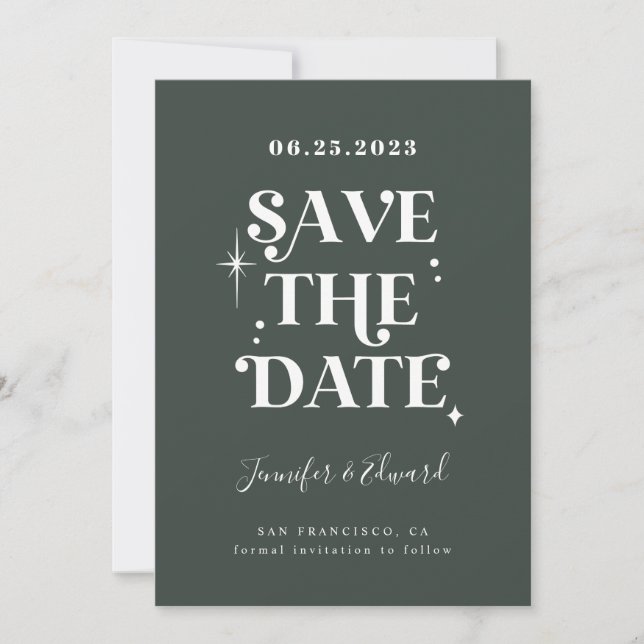 Reserva La Fecha Retro Forest Green Save the Date Card (Anverso)