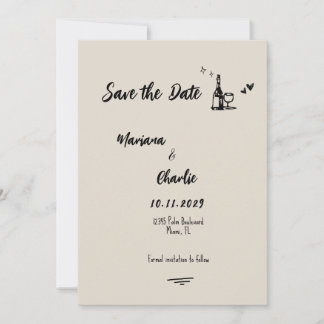 Reserva La Fecha Retro Grey Hand Drawn Illustrated Wedding 