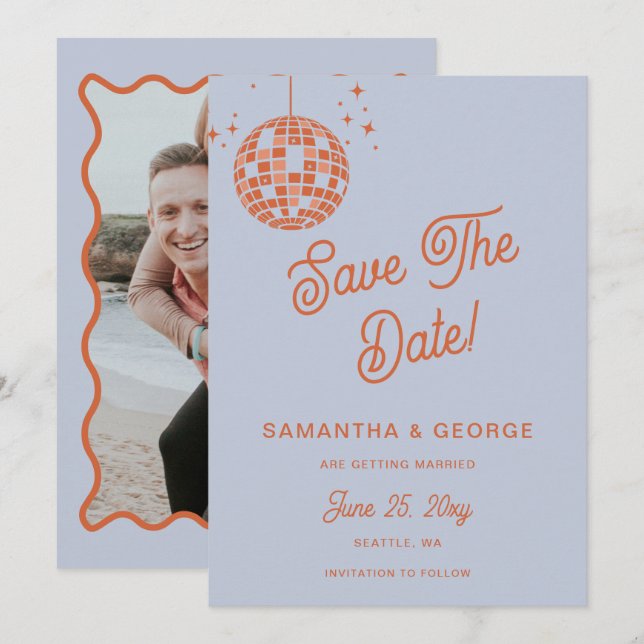 Reserva La Fecha Retro Groovy disco Naranja de marfil azul de 70 (Anverso / Reverso)