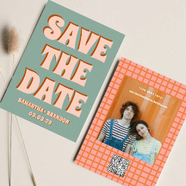Reserva La Fecha Retro Groovy negrita y brillante Boho Boda Qr Code