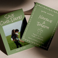 Retro Hand Drawing, Boda de fotografía funky verde