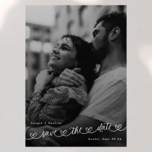 Retro Hearts Black White Photo Modern Wedding