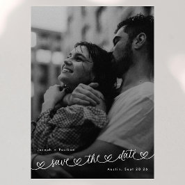 Reserva La Fecha Retro Hearts Black White Photo Modern Wedding