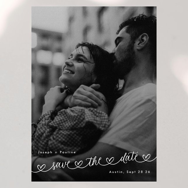 Reserva La Fecha Retro Hearts Black White Photo Modern Wedding (Subido por el creador)