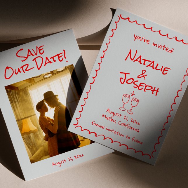 Reserva La Fecha Retro Mano dibujada Boda de fotografía rápida roja (Subido por el creador)