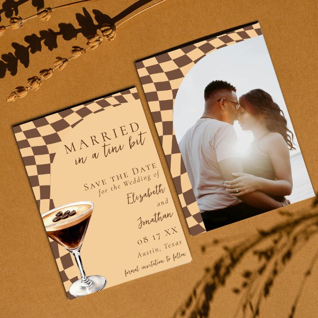 Reserva La Fecha Retro Marrón Beige Espresso Martini Foto Boda (Subido por el creador)