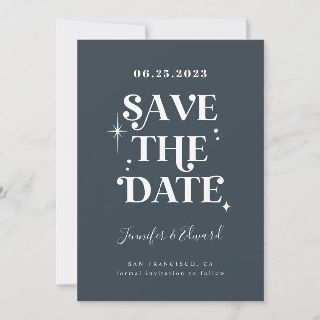 Reserva La Fecha Retro Midnight Blue Save the Date Card (Anverso)