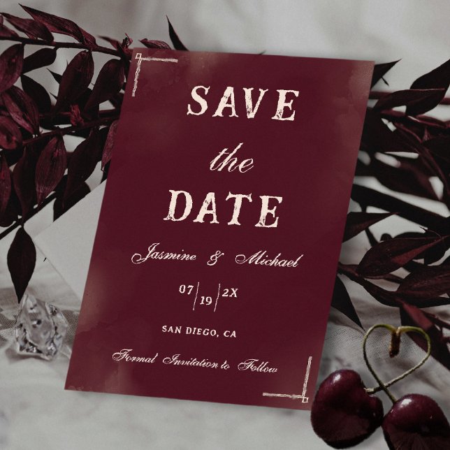 Reserva La Fecha Retro Minimalist Burgundy & Ivory Classic Wedding (Subido por el creador)