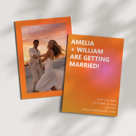 Reserva La Fecha Retro Orange Pink Bold Gradient Photo Wedding 