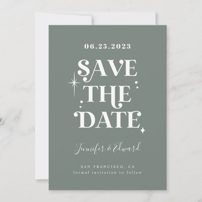 Reserva La Fecha Retro Sage Green Save the Date Card (Anverso)