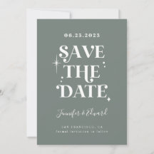 Retro Sage Green Save the Date Card