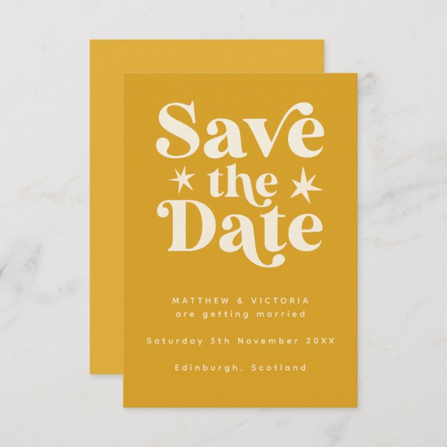 Reserva La Fecha Retro Yellow Boho Simple Save the Date Card (Anverso / Reverso)
