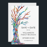 Reserva La Fecha Reunión de árbol familiar<br><div class="desc">Pídele a su familia que salve la fecha para su reunión familiar con esta elegante tarjeta. Cuenta con un colorido árbol familiar que se hizo originalmente en mosaico de vidrio. Personalizable fácil con tus detalles. Utilice la opción Personalizar adicional para cambiar el tamaño, estilo o color del texto si lo...</div>
