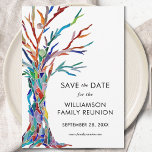 Reserva La Fecha Reunión de árbol familiar<br><div class="desc">Pida a tu familia que salve la fecha para su reunión familiar con esta carta moderna y elegante. Cuenta con un colorido árbol familiar que se hizo originalmente en mosaico de vidrio. Personalizable fácil con tus detalles. Utilice la opción Personalizar adicional para cambiar el tamaño, estilo o color del texto....</div>