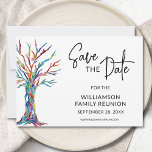 Reserva La Fecha Reunión familiar salva la fecha<br><div class="desc">Pídele a su familia que guarde la fecha de su Reunión Familiar con esta elegante y colorida tarjeta de invitación. Presenta un árbol familiar en los colores del arcoiris. Personalizable fácil. Original Mosaic & Watercolor © Michele Davies.</div>